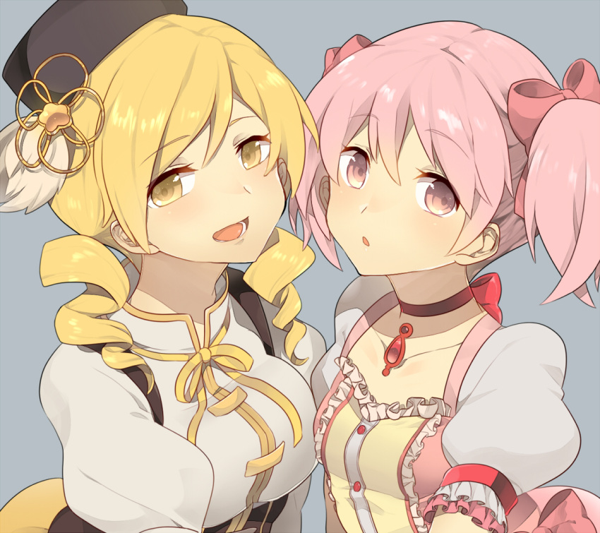asymmetrical_docking, beret, blonde_hair, breast_press, breasts, choker, drill_hair, extpil