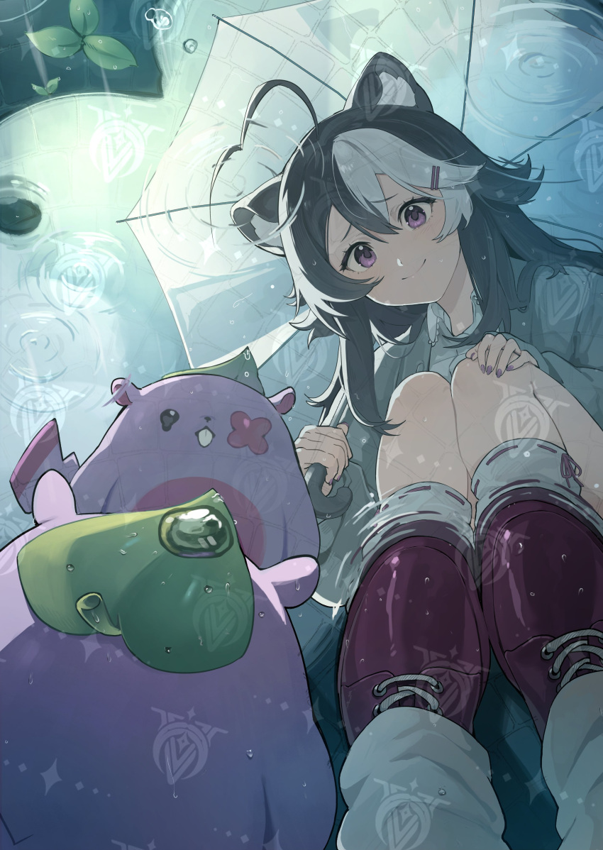 1girl, absurdres, ahoge, animal_ears, black_hair, buck_teeth, commentary, gamer_supps