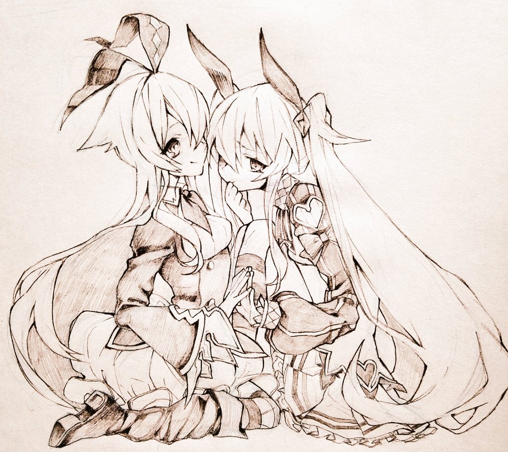 2girls, alice_(grimms_notes), alice_(original)_(grimms_notes), breasts, bubble_skirt, chaos_alice_(grimms_notes), chaos_alice_(original)_(grimms_notes), closed_mouth