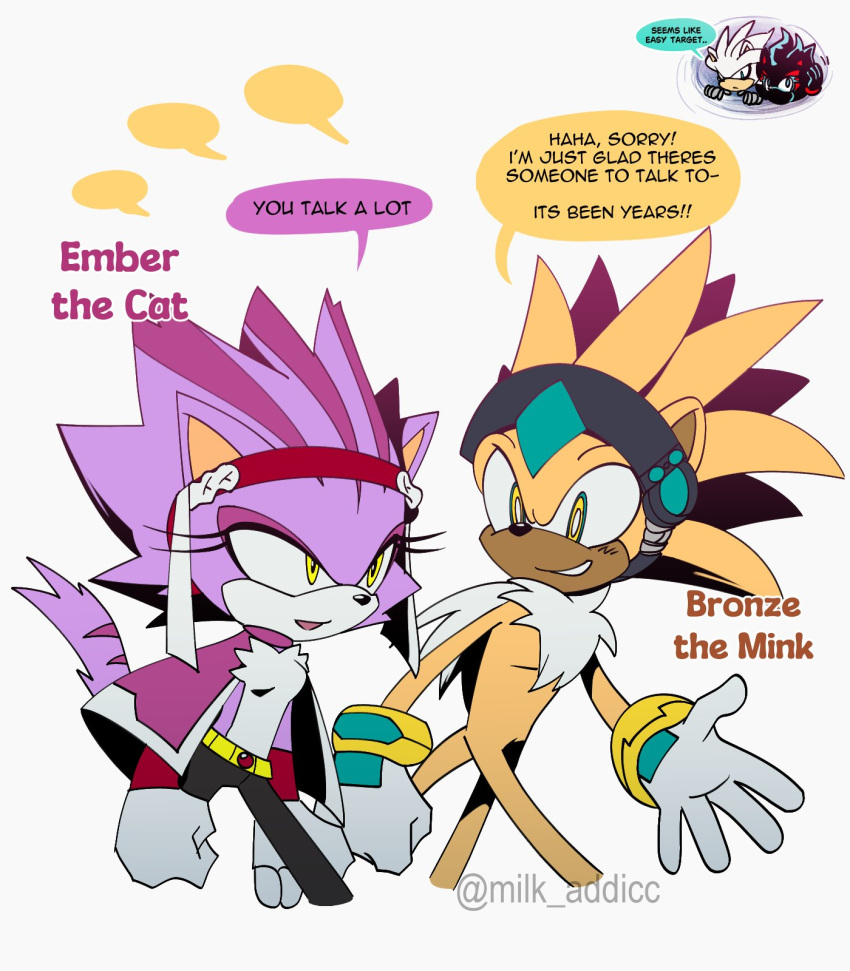 2boys, 2girls, animal_ears, black_fire, blaze_the_cat, blaze_the_cat_(beta_design), blue_eyes, bracelet