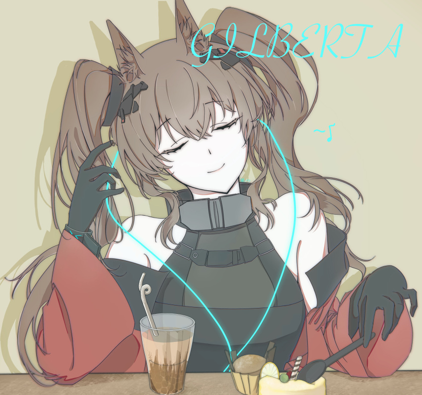 1girl, absurdres, adjusting_earphones, angelina_(arknights), animal_ear_fluff, animal_ears, arknights, arknights:_endfield
