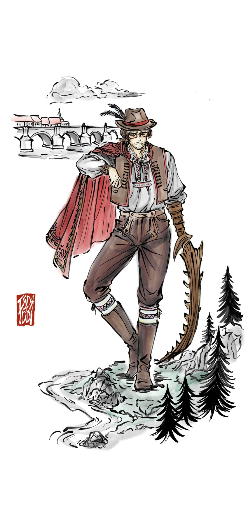 1boy, absurdres, alternate_costume, brown_hair, bug_arm, cigarette, commentary_request, f5d4ddy