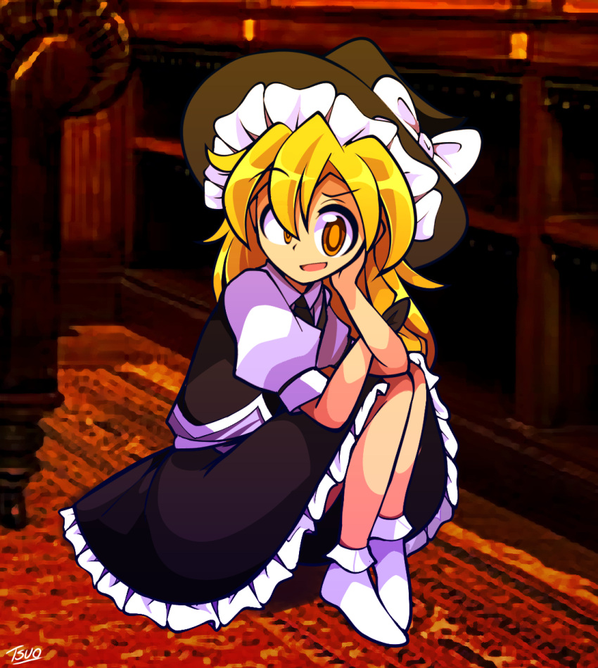 1girl, anime_coloring, armchair, black_hat, black_necktie, black_skirt, black_vest, blonde_hair