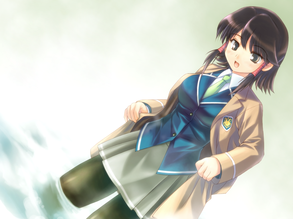 1girl, black_hair, black_pantyhose, blue_vest, breasts, brown_eyes, brown_jacket, collared_shirt