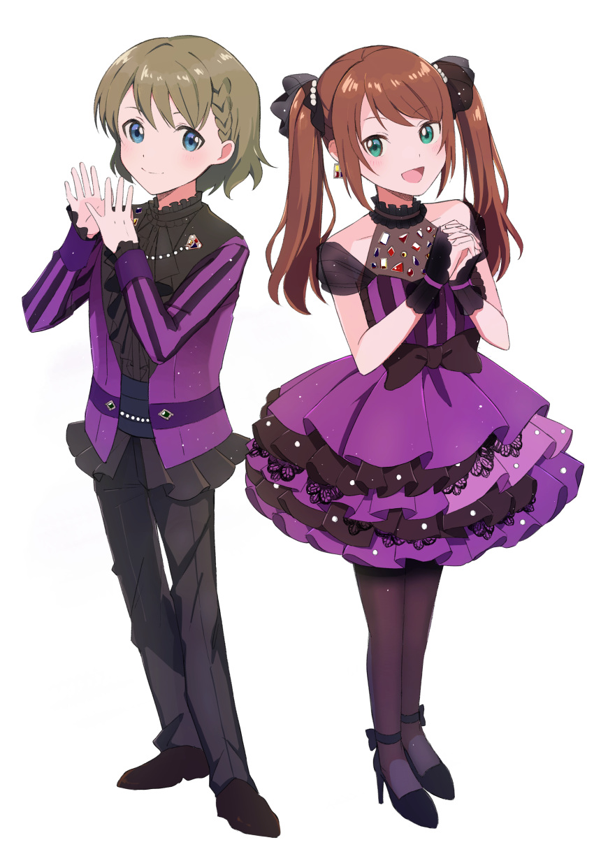 2boys, absurdres, androgynous, arms_up, belt, black_belt, black_bow, black_collar