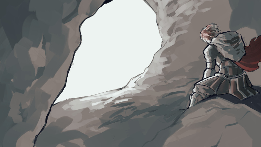 1boy, absurdres, armor, auro_of_the_nine, backpack, bag, cape, cave