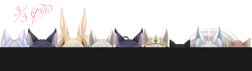 6+girls, absurdres, ahoge, animal_ear_fluff, animal_ears, black_hair, blonde_hair, brown_hair