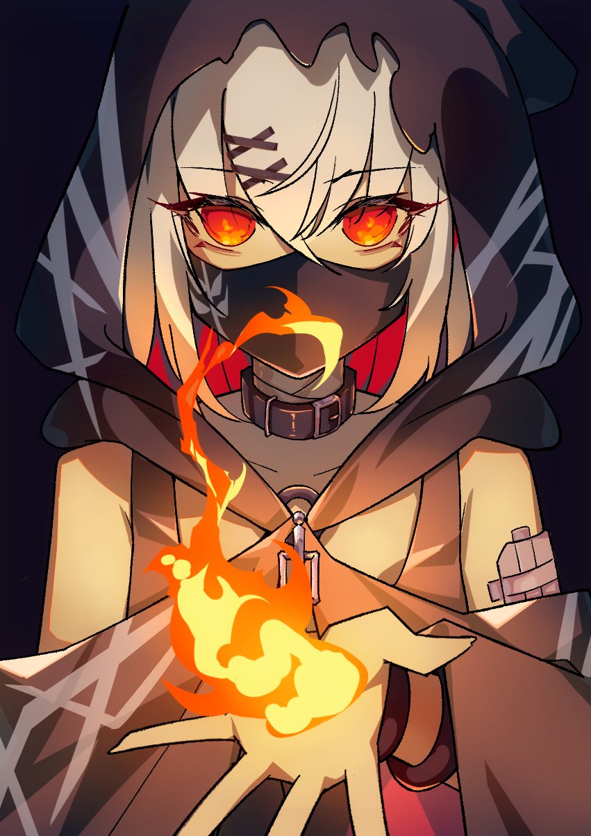 1girl, bare_shoulders, black_background, black_collar, bracelet, collar, colored_inner_hair, covered_mouth