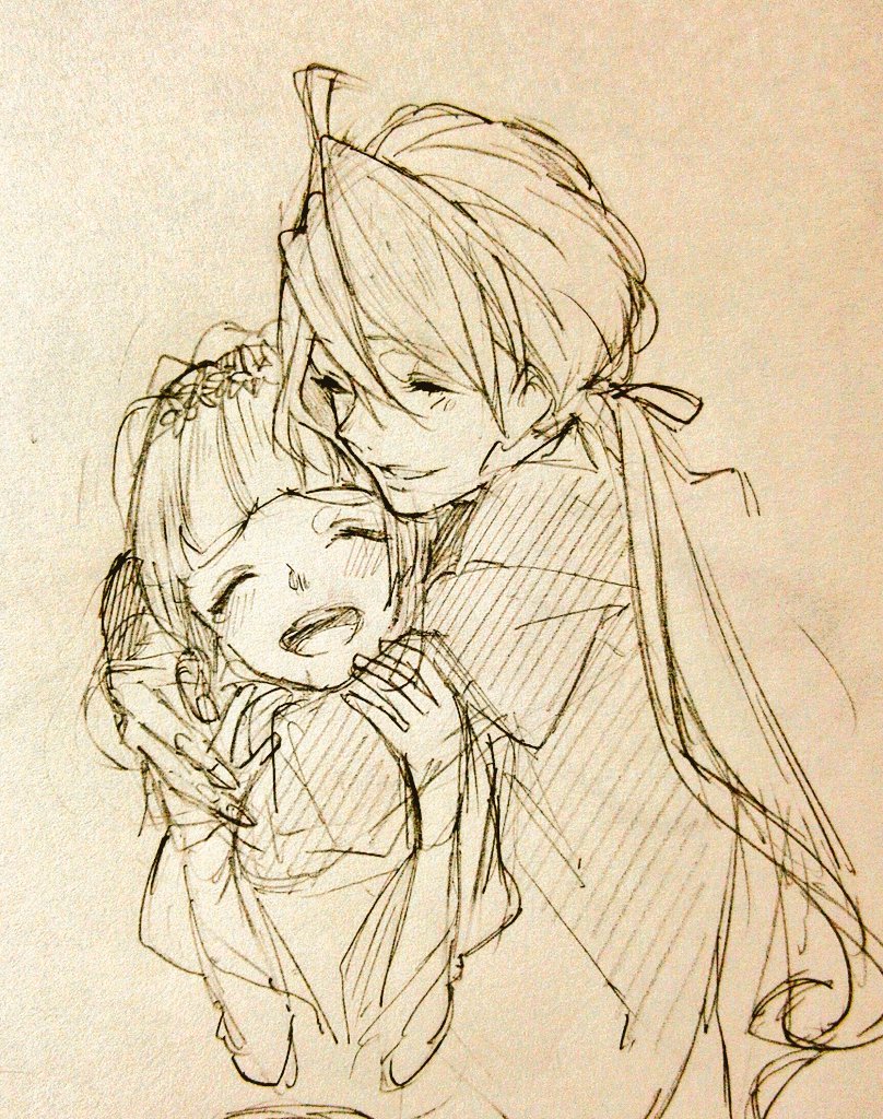 1boy, 1girl, blunt_bangs, closed_eyes, coat, cropped_torso, fingernails, grimms_notes