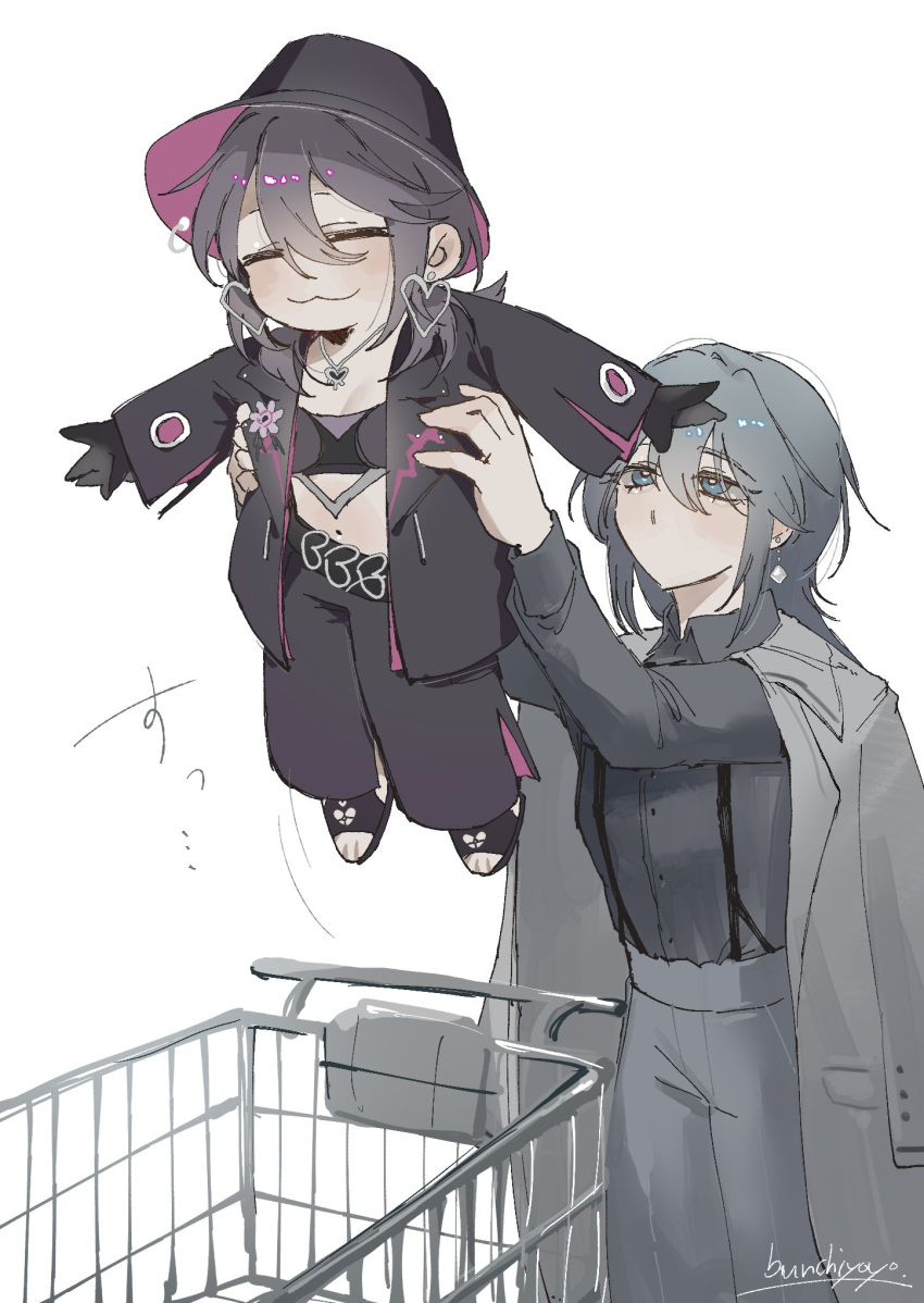 2girls, :3, bunchiyoyo, chibi, chief_(path_to_nowhere), closed_eyes, cowboy_shot, deren_(path_to_nowhere)