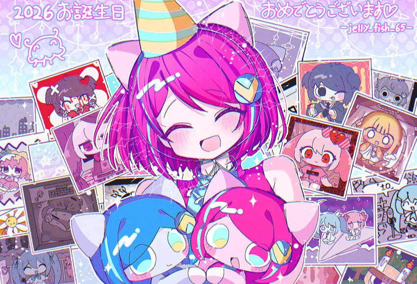+-0_(vocaloid), 1boy, 2026, 2girls, :d, ^_^, ahoge, amedama_(vocaloid)