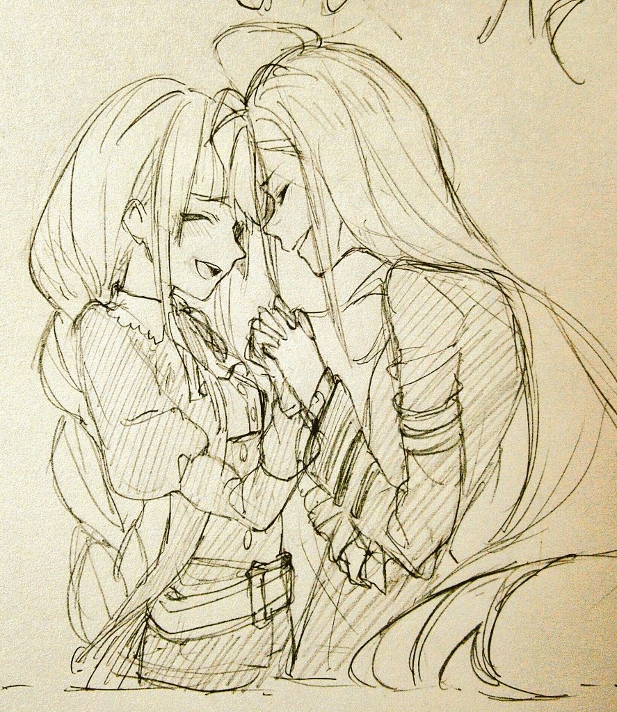 1boy, 1girl, belt, braid, buttons, coat, cowboy_shot, grimms_notes