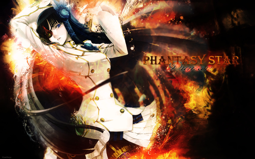 blue_eyes, blue_hair, eyepatch, flower, flowers, long_hair, phantasy_star_portable, sword