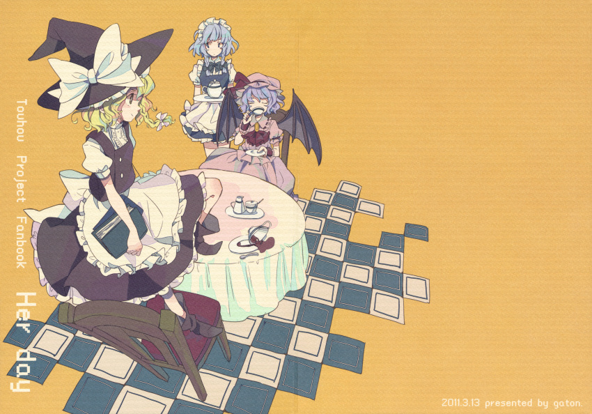 hat, highres, izayoi_sakuya, kirisame_marisa, moke_(gaton), multiple_girls, remilia_scarlet, scan