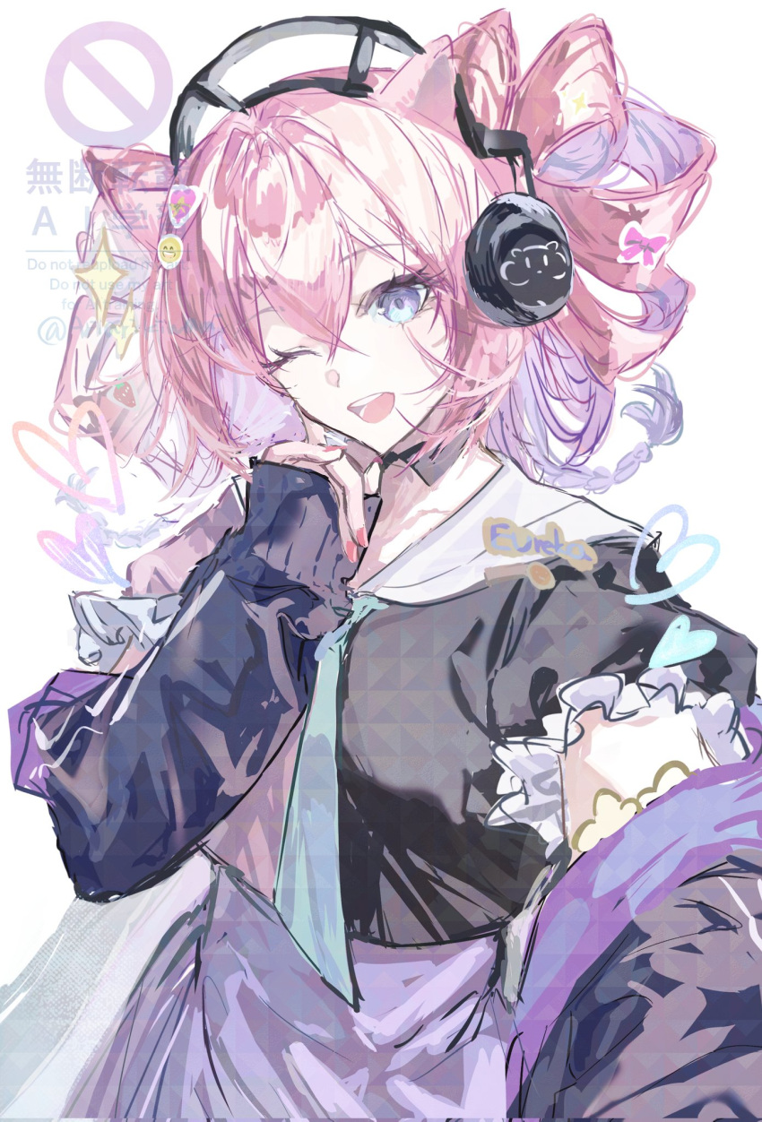 1girl, ;d, animal_ears, arichi_(ariarikiwami), arknights, black_jacket, black_shirt, breasts