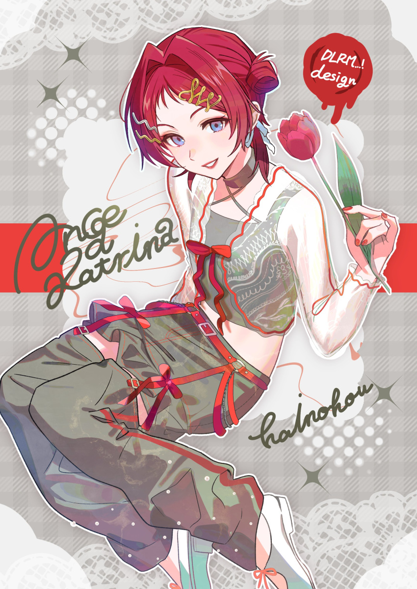 1girl, absurdres, alternate_costume, ange_katrina, belt, blue_eyes, borrowed_design, character_name