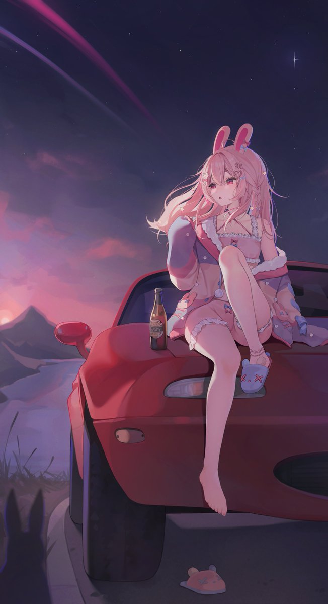 1girl, ahoge, animal_ears, animal_slippers, anklet, asymmetrical_footwear, bare_legs, blue_coat