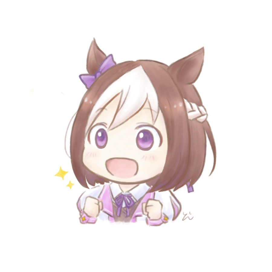 1girl, animal_ears, black_vest, bow, braid, brown_hair, chibi, clenched_hands