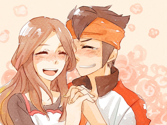 1girl, couple, endou_mamoru, endou_natsumi, happy, happy_tears, inazuma_eleven, inazuma_eleven_(series), inazuma_eleven_go, raimon_natsumi, tears, tears_of_joy