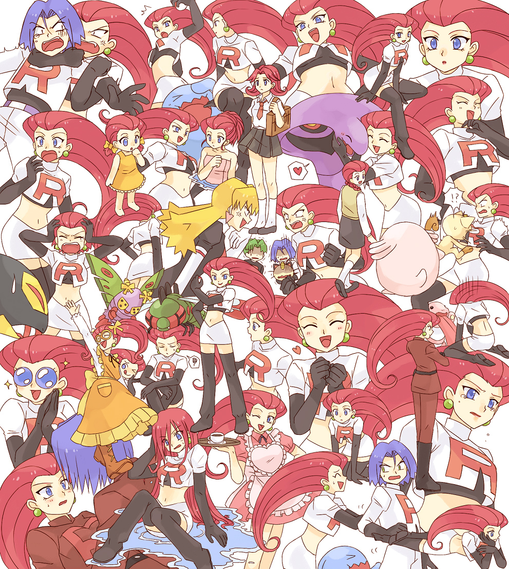 :d, alternate_costume, alternate_hairstyle, anger_vein, annoyed, apron, arbok, bag