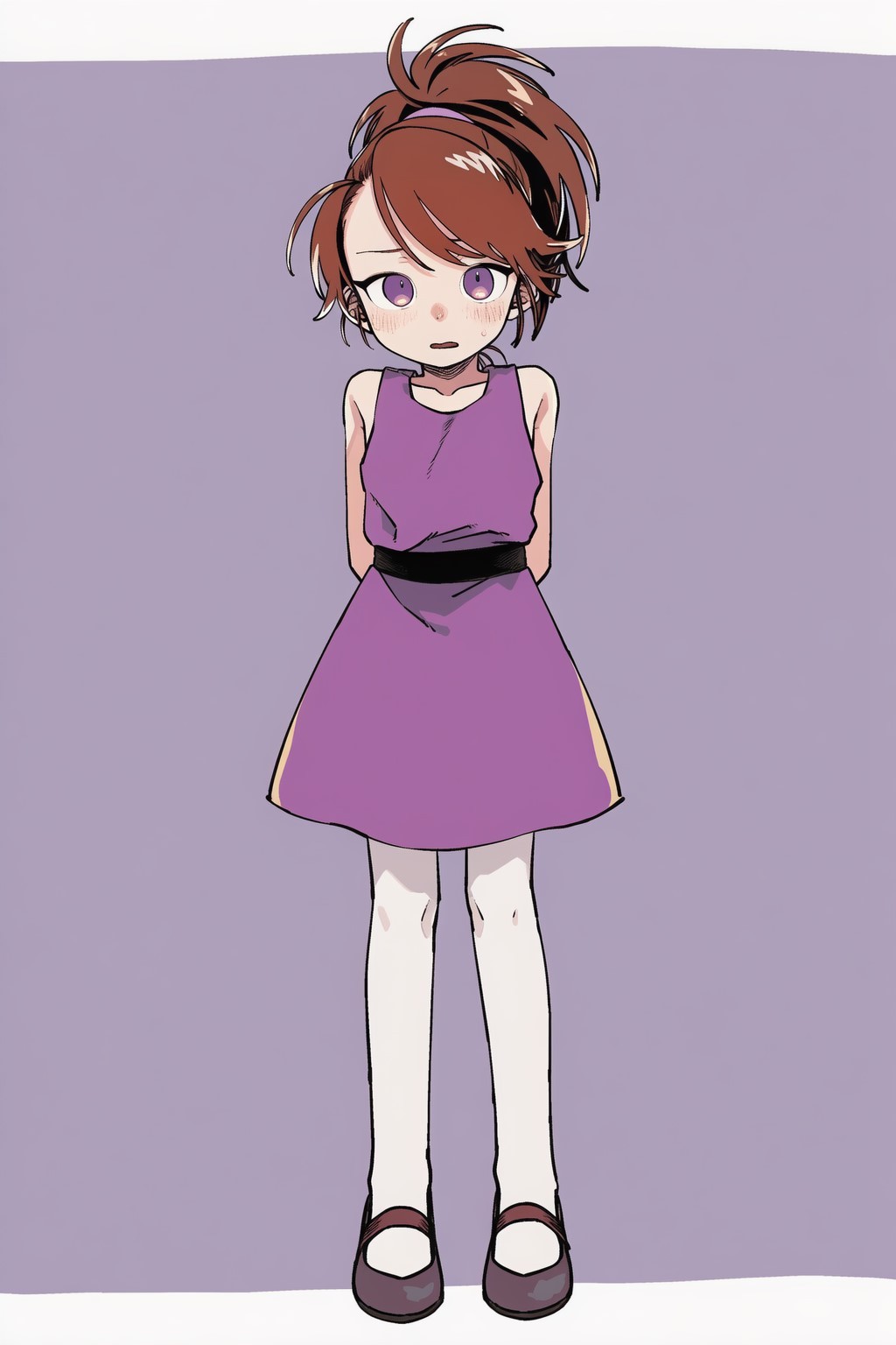 1girl, ai-generated, arms_behind_back, black_shoes, brown_hair, bunny_(ppg), child, colokhan