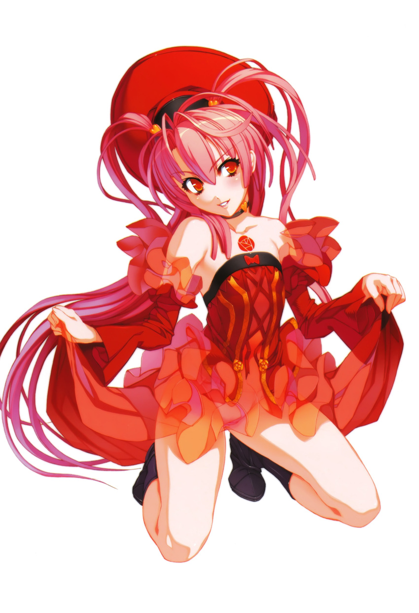 another_blood, bare_shoulders, choker, demonbane, detached_sleeves, dress, hat, highres