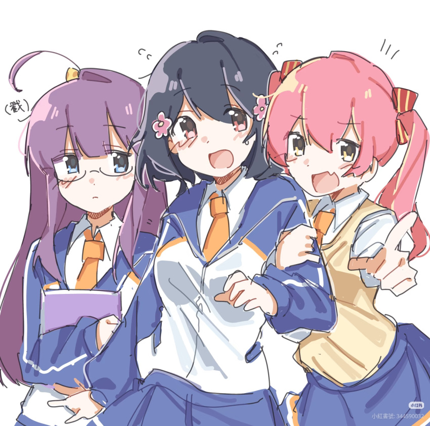 3girls, bad_source, bai_xaiotao, call_up_girls, highres, multiple_girls, sun_zhiya, ye_xi