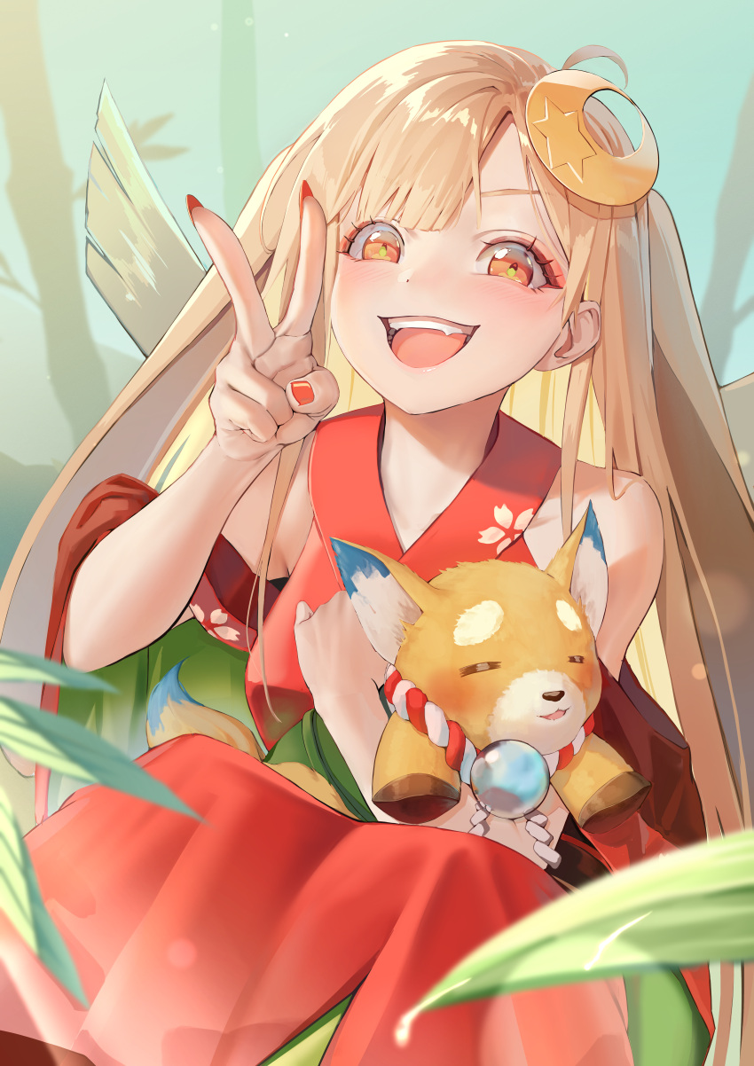 1girl, absurdres, animal_ears, bell_(akzkfhd45), blonde_hair, brown_hair, cho_kaguya-hime!, clothing_cutout
