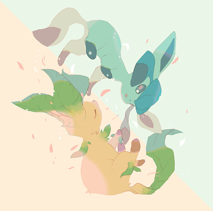 animal_focus, blue_eyes, bright_pupils, closed_eyes, commentary_request, full_body, glaceon, highres