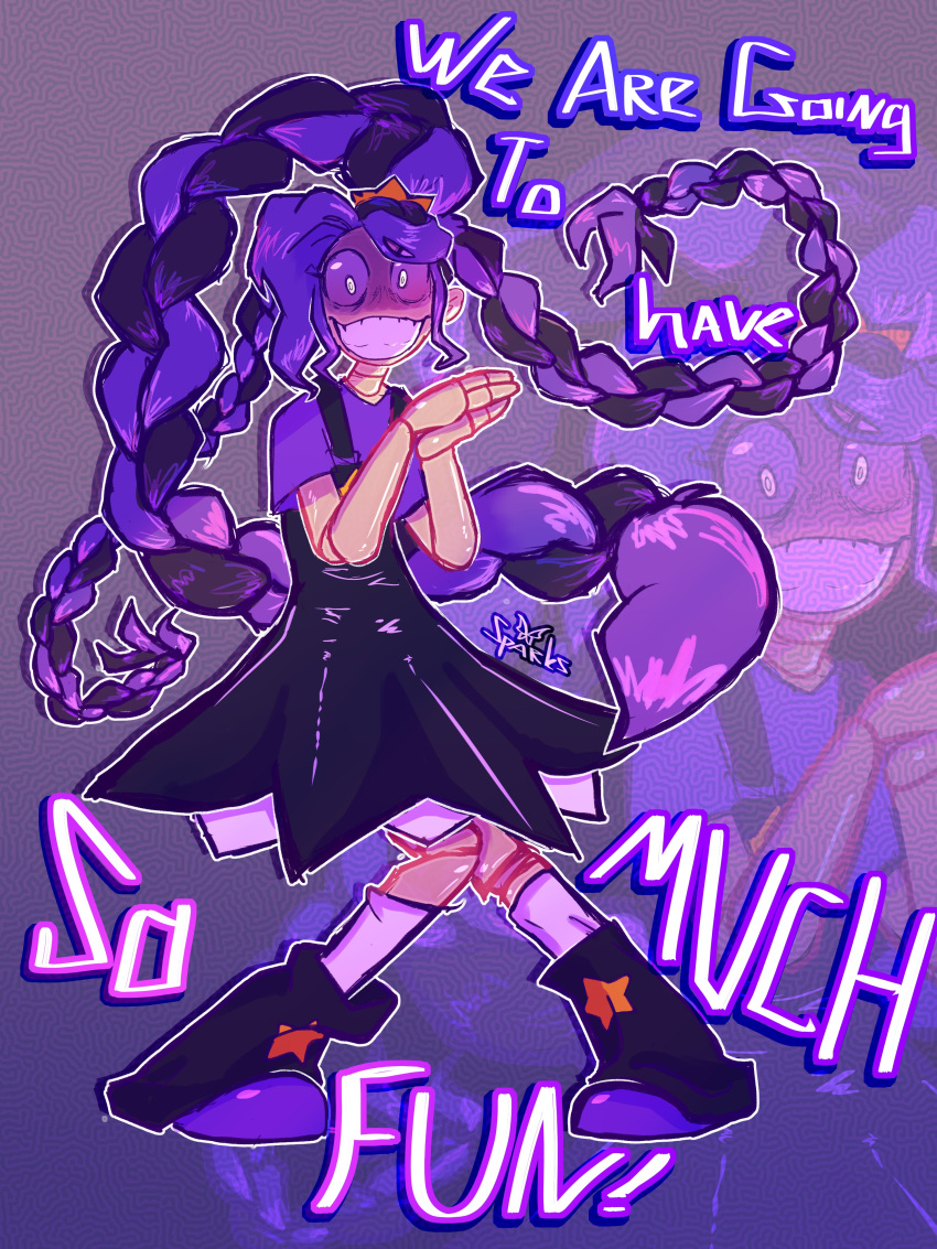 1girl, braids, lily_lovebraids, purple_dress, purple_hair