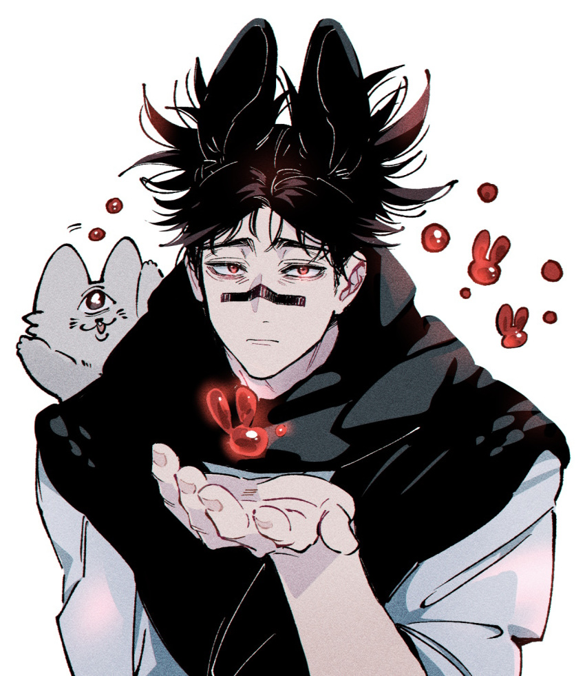 1boy, akutami_gege_(avatar), animal_ears, black_hair, cat, choso_(jujutsu_kaisen), closed_mouth, commentary_request