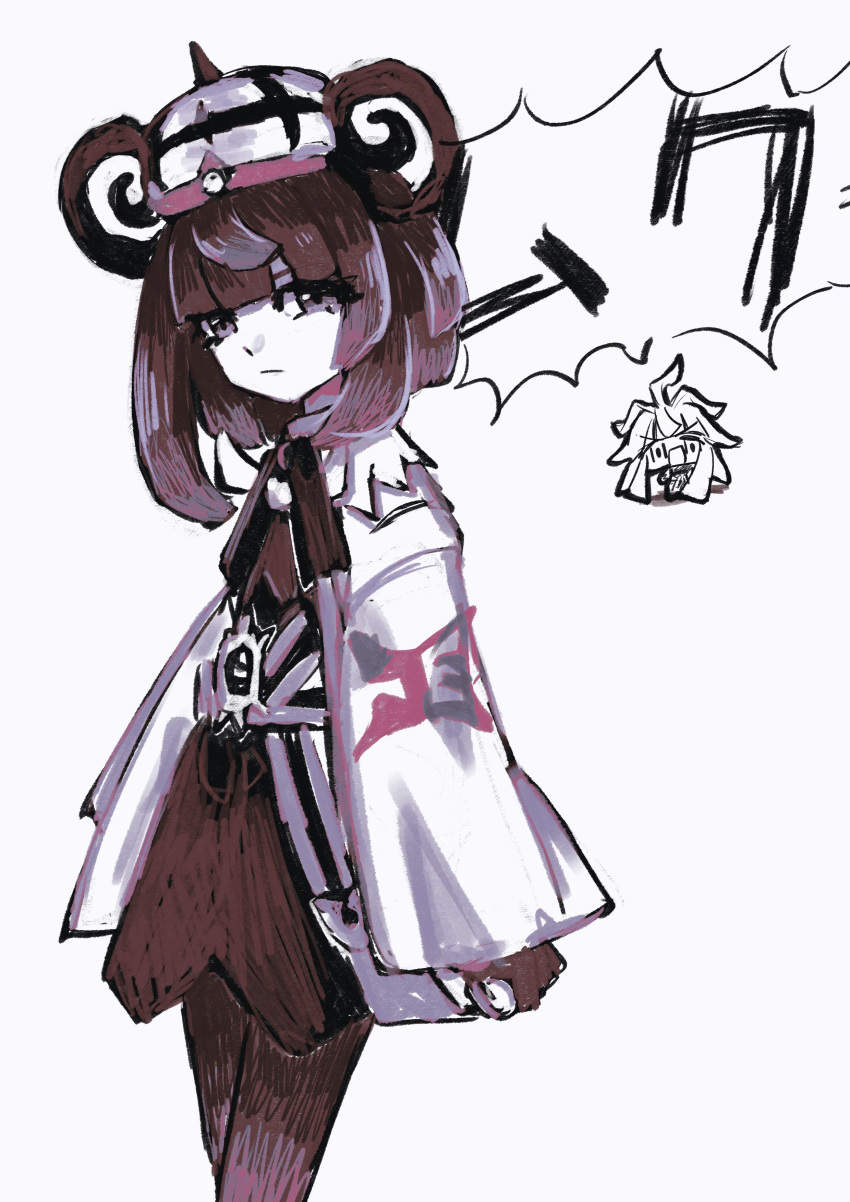 1boy, 1girl, 3q_vbp_poke, absurdres, belt, blunt_bangs, brother_and_sister, chibi