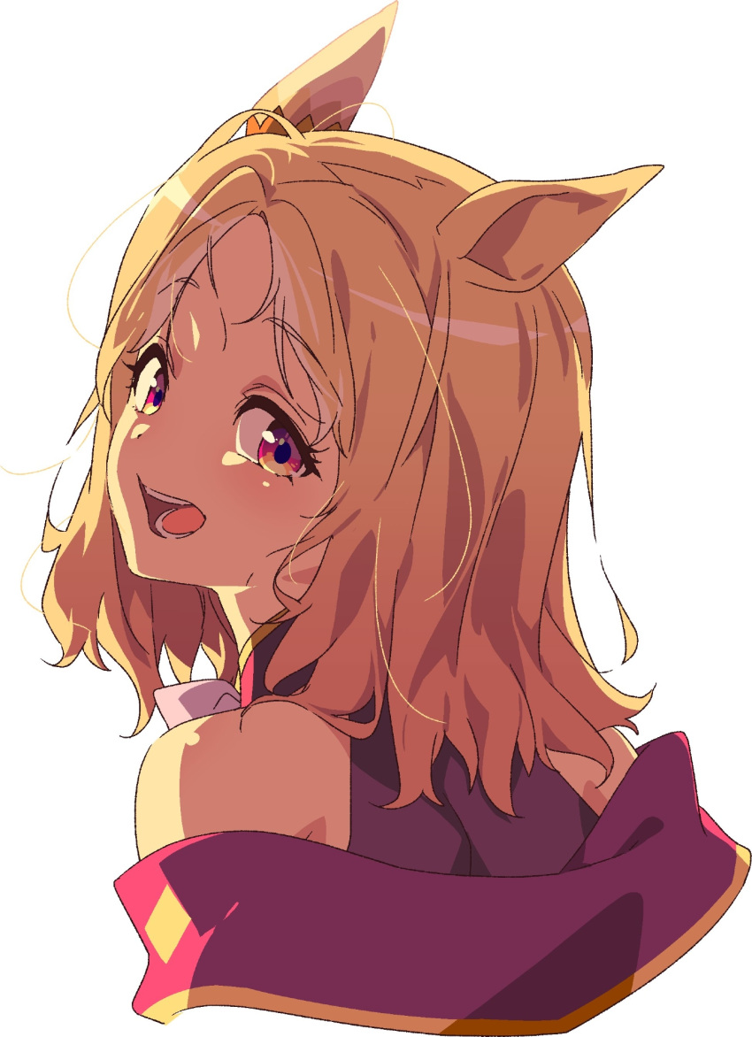 1girl, animal_ears, bare_shoulders, blonde_hair, breadrye, highres, horse_ears, horse_girl