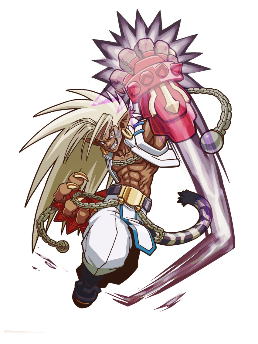 1boy, ankle_boots, attack_trail, black_boots, blonde_hair, boots, chain, clenched_teeth