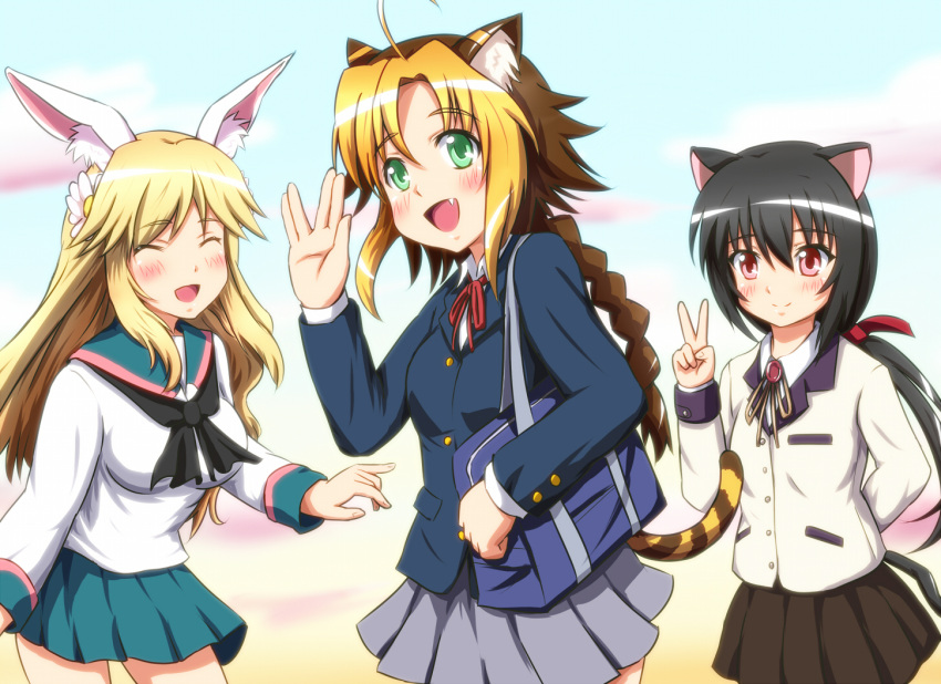 a_channel, ahoge, angel_beats!, animal_ears, bag, black_hair, blazer, blonde_hair