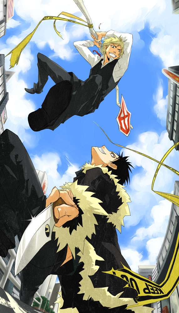 akuhaku, black_hair, blonde_hair, durarara!, durarara!!, heiwajima_shizuo, knife, multiple_boys