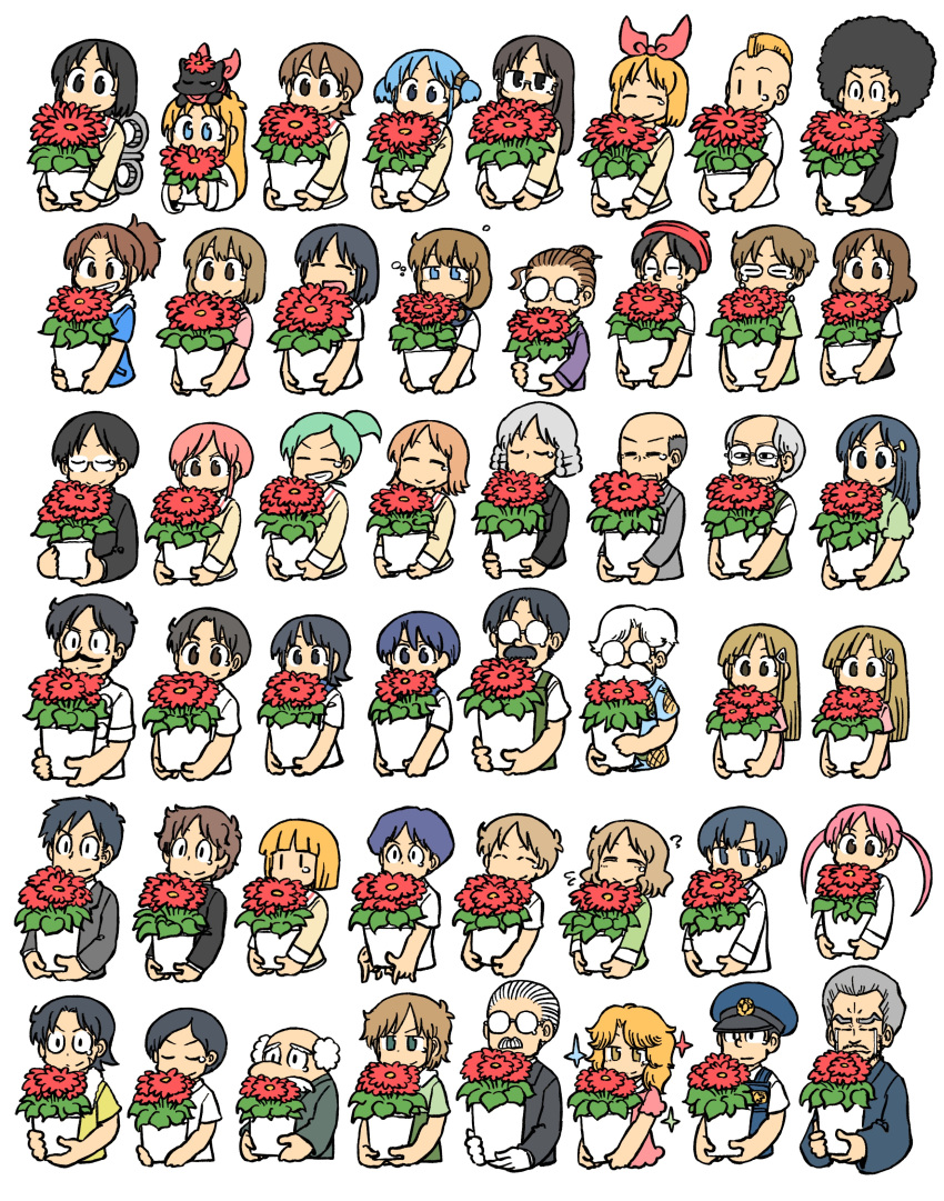 6+boys, 6+girls, :d, absurdres, afro, aioi_yuuko, animal_on_head, annaka_haruna