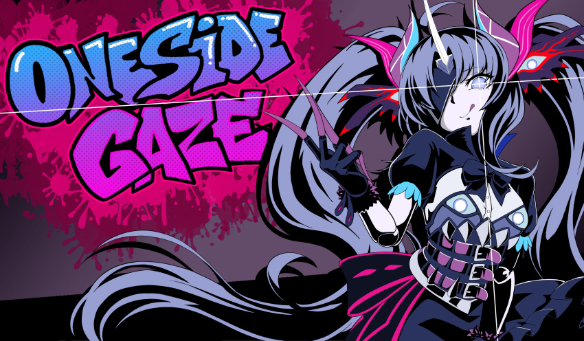 +_+, 1girl, absurdres, ahoge, asymmetrical_horns, black_bow, black_bowtie, black_gloves