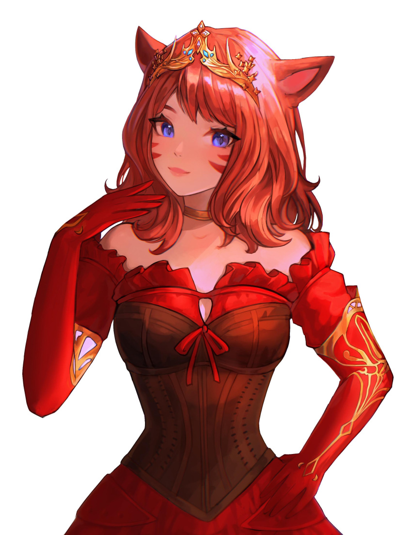 1girl, absurdres, animal_ears, bare_shoulders, black_corset, bloom, blue_eyes, borrowed_character