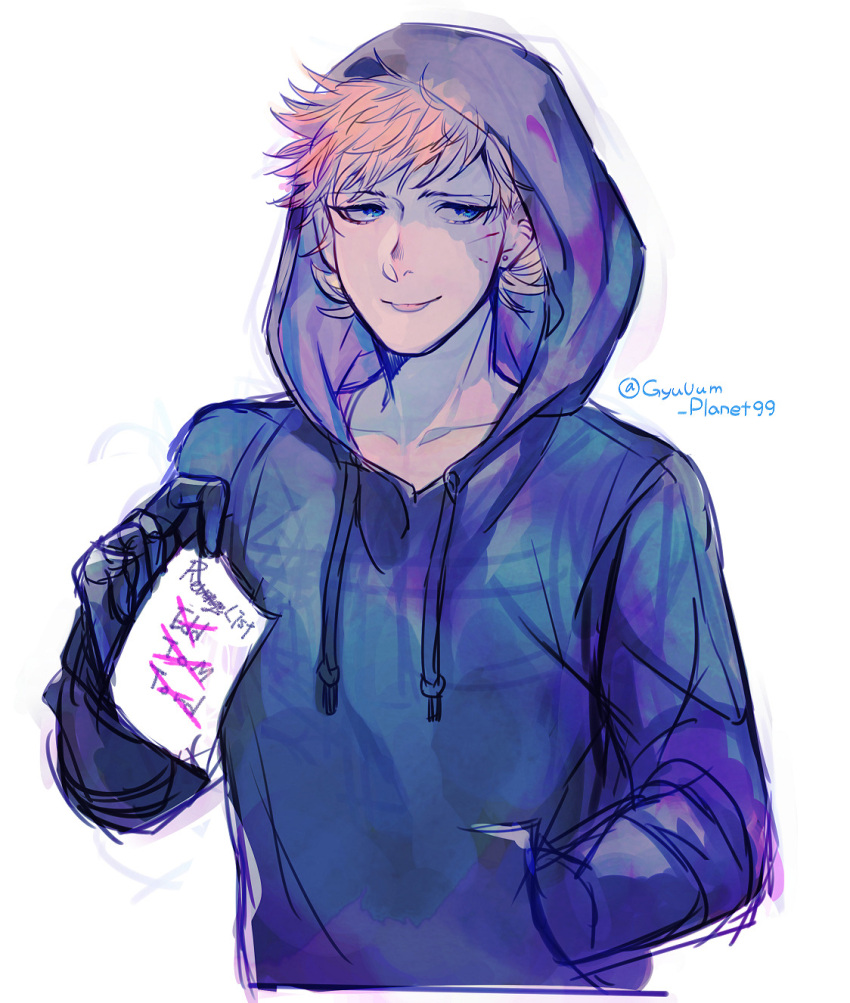 1boy, animification, artist_name, black_gloves, black_hoodie, blue_eyes, checklist, commentary