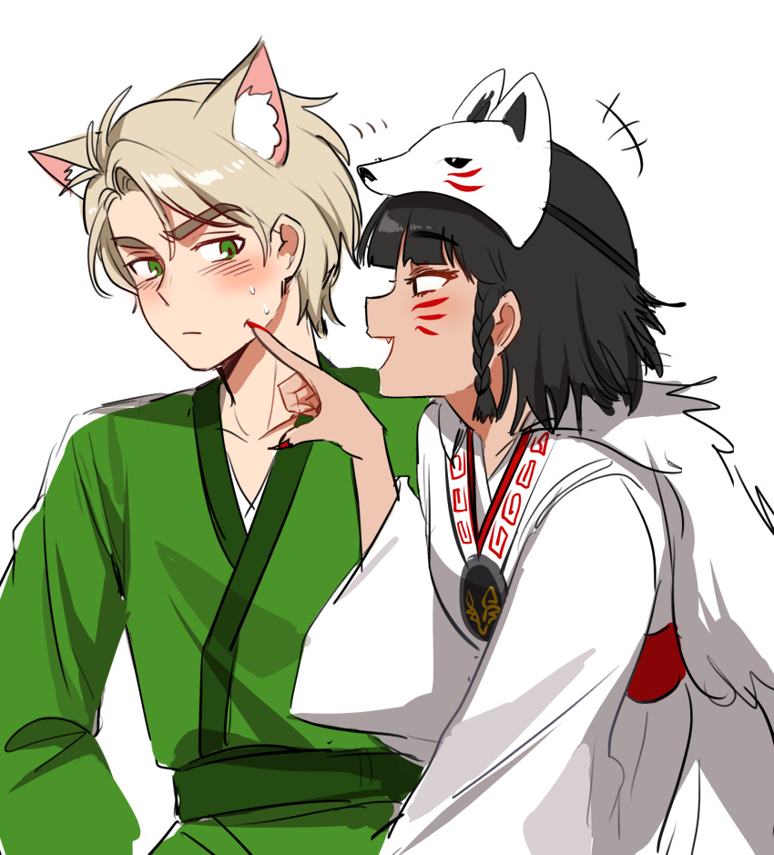+++, 1boy, 1girl, akita_(ninjago), animal_ear_fluff, animal_ears, animification, black_hair