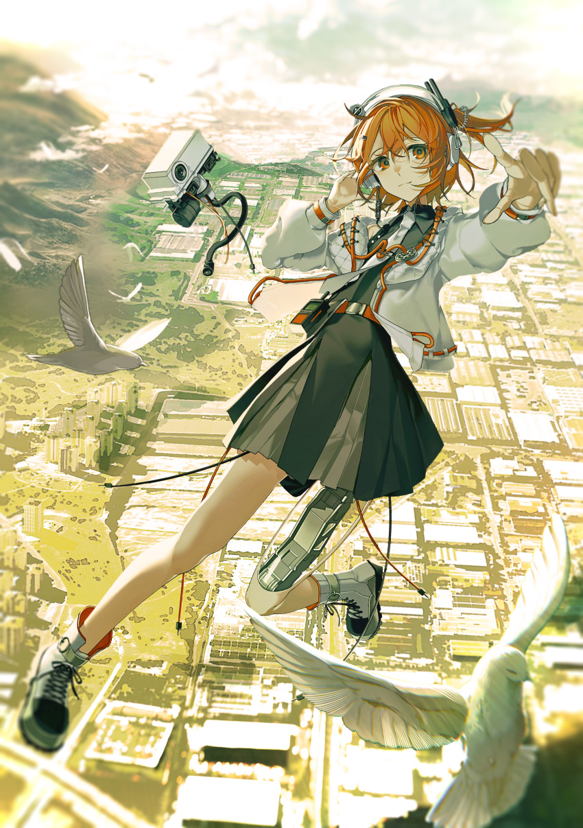 1girl, a.i._voice, absurdres, adachi_rei, adapted_costume, android, bird, boots