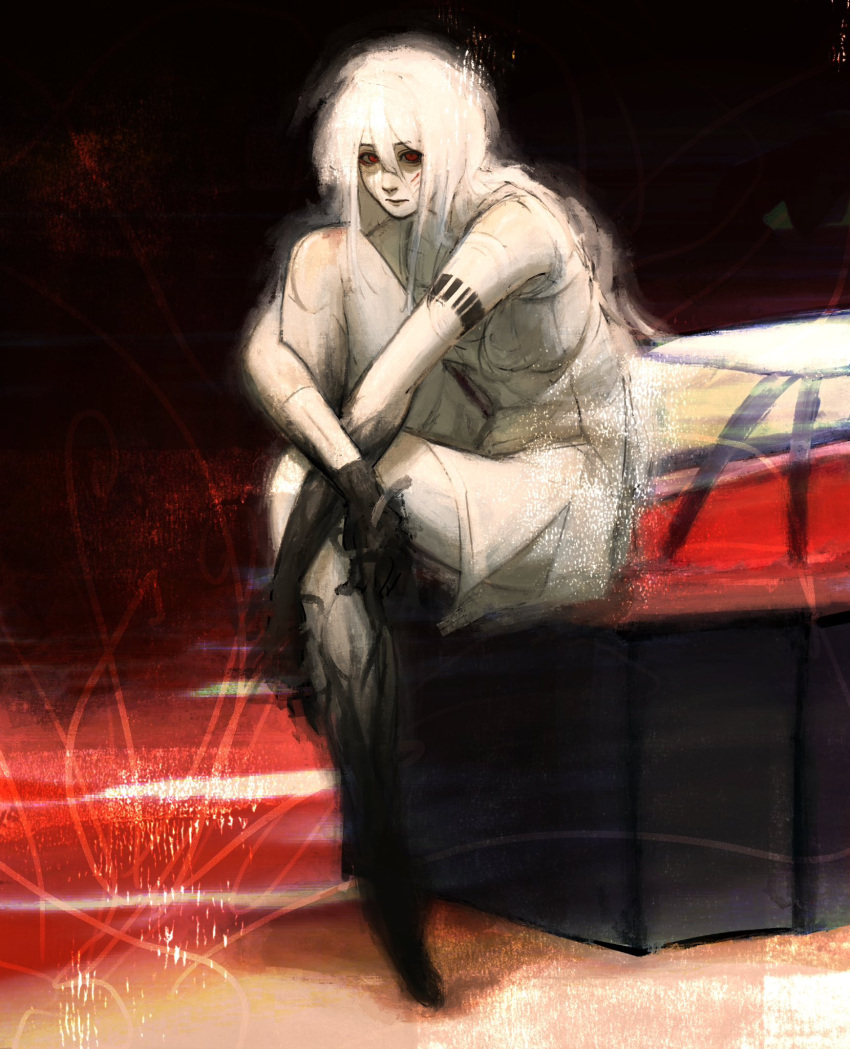 1girl, ariane_yeong, awwxhf, black_hands, colored_extremities, colored_skin, dress, expressionless