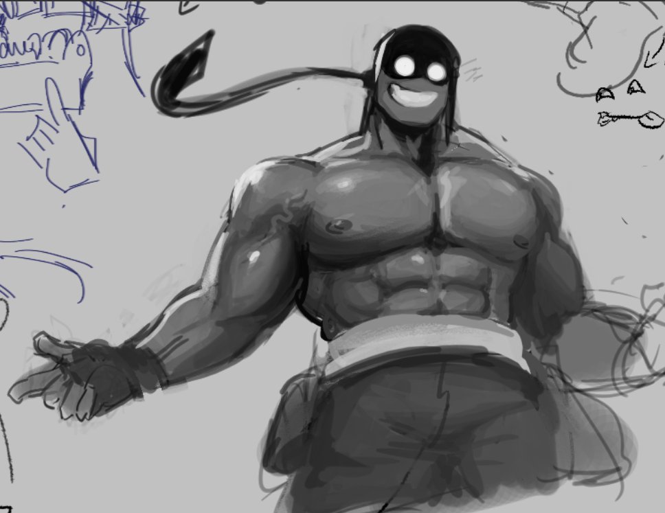 1boy, abs, bandana, bare_pectorals, biceps, black_bandana, black_gloves, black_pants