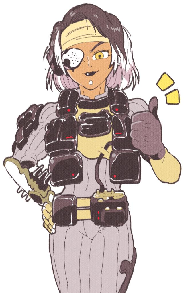 1girl, belt, black_gloves, black_hair, black_lips, bodysuit, borrowed_character, cable