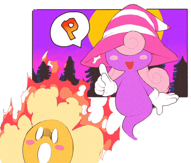 1girl, blank_eyes, blush_stickers, burning, colored_skin, commission, crazee_dayzee, curly_hair