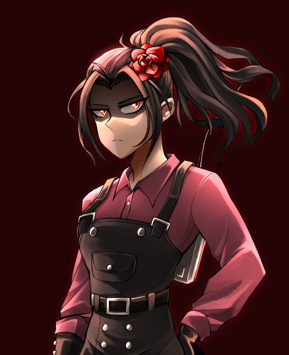 1girl, ahoge, alternate_color, alternate_hair_color, animification, arm_at_side, belt, black_belt