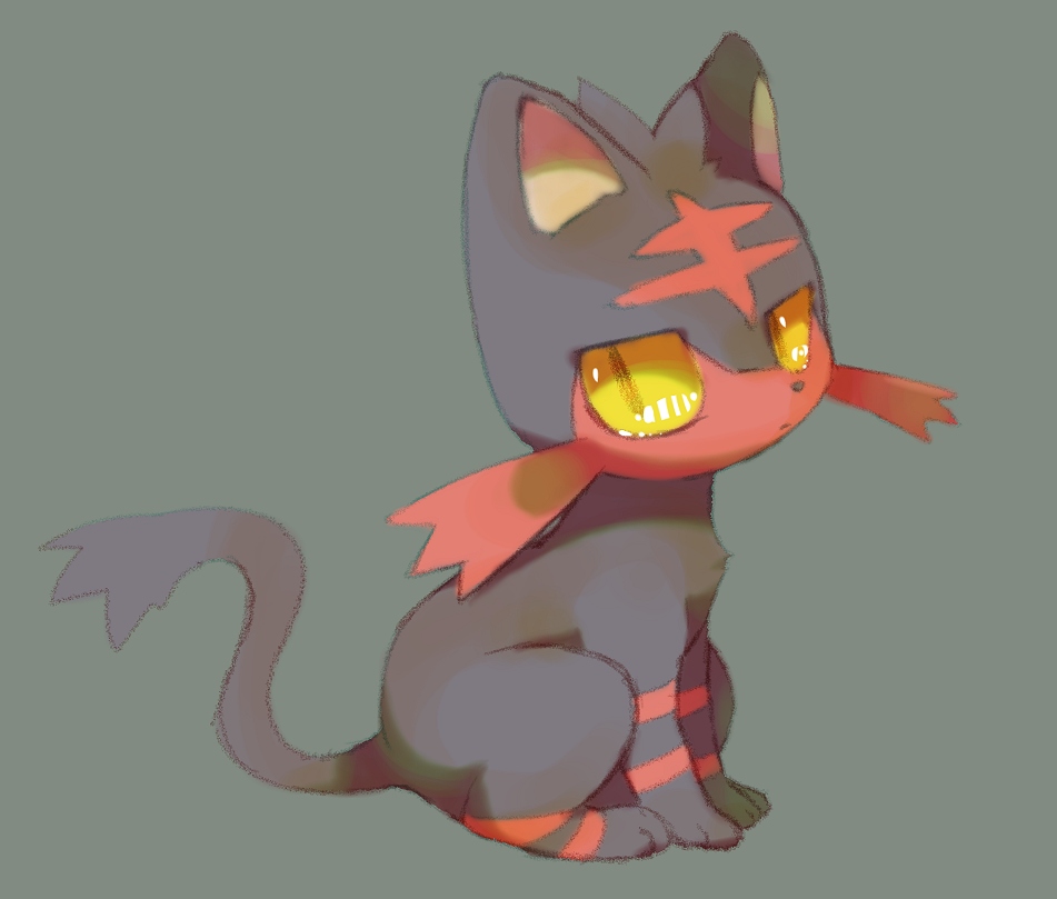 animal_focus, cat, closed_mouth, commentary_request, full_body, grey_background, hinekure, litten