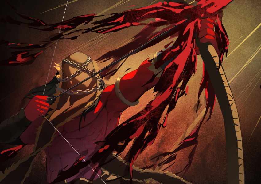 1boy, absurdres, alcides_(fate), arrow_(projectile), black_hair, bow_(weapon), colored_skin, commentary
