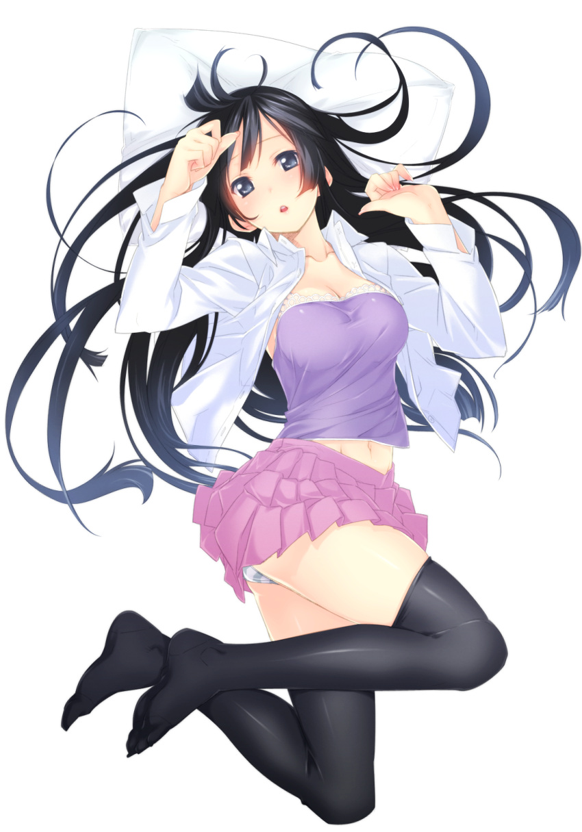 akiyama_mio, black_hair, breasts, cleavage, colored, face, feet, highres